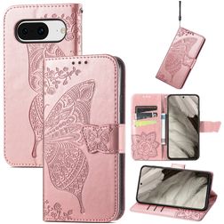Mobigear Butterfly Google Pixel 8 Lompakkokotelo + Setelitasku - Ruusukulta