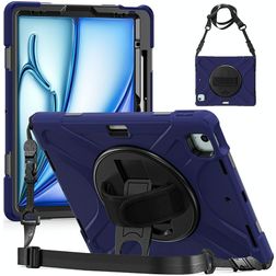 Mobigear SureGrip XGuard iPad Air 13 Inch (2024) Case Plastic / Silicone Back cover + Stylus Holder + Shoulder Strap + Stand - Navy Blue