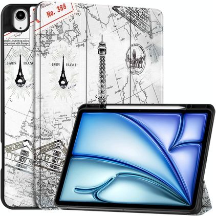 Mobigear Tri-Fold iPad Air 13 polegadas (2024) Capa livro + Suporte para caneta stylus - Eiffel Tower