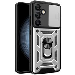 Mobigear Armor Ring Cam Slide Samsung Galaxy S24 FE Hardcase Back cover Antiurto con anello e copriobiettivo scorrevole - Argento