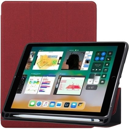 Mobigear Tri-Fold Gel iPad 5 (2017) TPU / Umělá kůže Knížkové pouzdro + Držák na stylus - Vínová