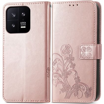 Mobigear Clover Xiaomi 13 Pungetui med Seddelrum - Rosaguld