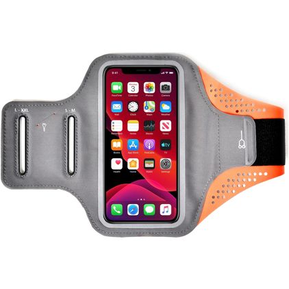 Mobigear Easy Fit Suporte de telemóvel para corrida Neopreno Capa desportiva Braçadeira desportiva - Small - Laranja