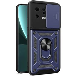 Mobigear Armor Ring Cam Slide Xiaomi 13 Tvrdý plast Zadní kryt odolný proti nárazům s prstýnkem a posuvnou krytkou fotoaparátu - Modrá