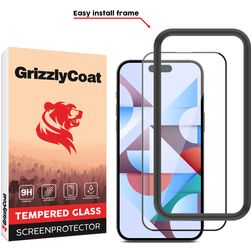 GrizzlyCoat Easy Fit iPhone 15 Pro Max Tvrzené sklo Ochrana displeje - kompatibilní s pouzdry + Instalační rámeček - Černá