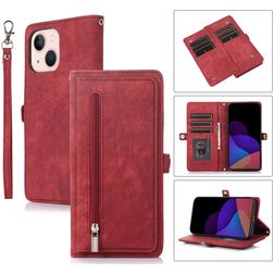Mobigear Zipper iPhone 14 Plus Plånboksfodral med sedelfack - Röd