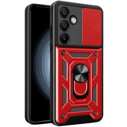Mobigear Armor Ring Cam Slide Samsung Galaxy S24 FE Hardcase Back cover Antiurto con anello e copriobiettivo scorrevole - Rosso