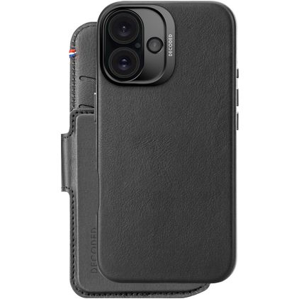 Decoded Detachable Wallet iPhone 16 MagSafe Case Genuine Leather Detachable 2-in-1 Wallet Case Wallet - Black