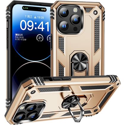 Mobigear Armor Ring iPhone 15 Pro Fodral Hårdplast Skal Stötsäkert med ringhållare - Guld