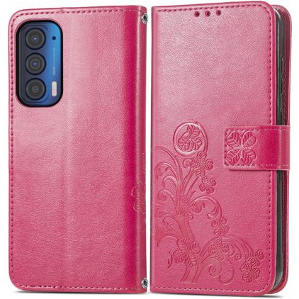 Mobigear Clover Motorola Edge (2021) Lompakkokotelo + Setelitasku - Magenta