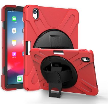 Mobigear SureGrip XGuard iPad Air 11 polegadas (2025) Capa Plástico rígido / Silicone Capa traseira + Suporte para caneta stylus + Alça de ombro + Suporte - Vermelho