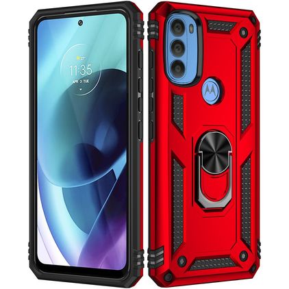 Mobigear Armor Ring Motorola Moto G71 5G Hardcase Back cover Antiurto con anello - Rosso