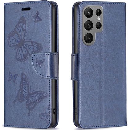 Mobigear Butterfly Samsung Galaxy S23 Ultra Plånboksfodral med sedelfack - Blå