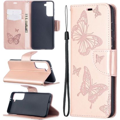 Mobigear Butterfly Samsung Galaxy S21 Plånboksfodral med sedelfack - Roséguld