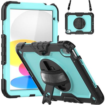 Mobigear SureGrip Xtreme iPad 11 (2025) Fodral Hårdplast / Silikon Skal + Axelrem + Ställ - Svart / Blå