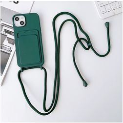 Mobigear Lanyard Card iPhone 15 Plus Silicona Funda con cuerda y tarjetero - Verde