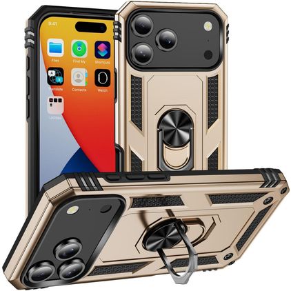 Mobigear Armor Ring iPhone 17 Pro Max Hårdt Bagsidecover Stødsikkert med ringholder - Guld