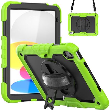 Mobigear SureGrip Xtreme iPad 11 (2025) Capa Plástico rígido / Silicone Capa traseira + Alça de ombro + Suporte - Preto / Verde