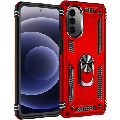 Mobigear Armor Ring Motorola Moto G52 Fodral Hårdplast Skal Stötsäkert med ringhållare - Röd