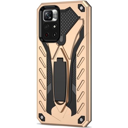 Mobigear Armor Stand POCO M4 Pro 5G Plástico rígido Capa traseira Antichoque com suporte - Dourado