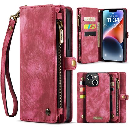 CaseMe 008 iPhone 14 Plus Cover a libro 2 in 1 con guscio estraibile a portafoglio - Rosso