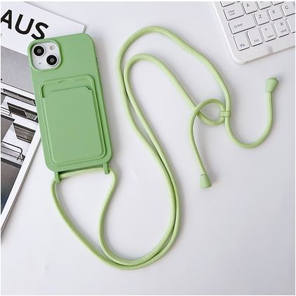 Mobigear Lanyard Card iPhone 15 Silikon Etui ze smyczą z kieszenią na karty - Zielony