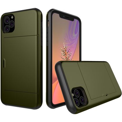 Mobigear Card iPhone 11 Pro Hard Case Back cover Shockproof with Card Holder - Army Green