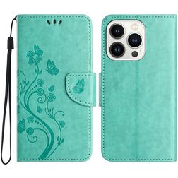 Mobigear Flowers iPhone 16 Pro Max Lompakkokotelo + Setelitasku - Vihreä