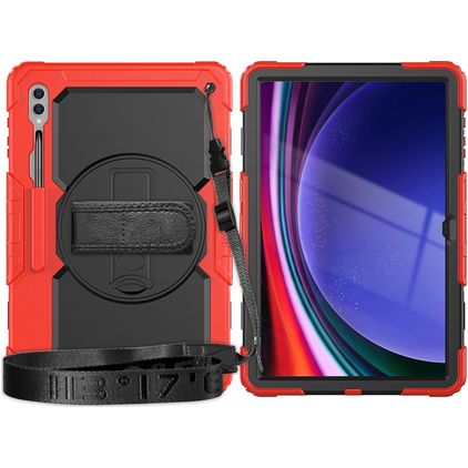 Mobigear SureGrip Xtreme Samsung Galaxy Tab S9 Ultra Case Plastic / Silicone Back cover + Shoulder Strap + Stand - Black / Red