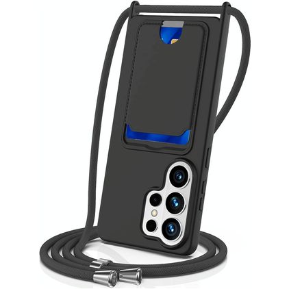 Mobigear Lanyard Card Samsung Galaxy S26 Ultra Silikon Kryt se šňůrkou s kapsou na karty - Černá