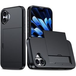 Mobigear Card iPhone 16 Funda Plástico rígido Carcasa Antigolpes con tarjetero - Negro