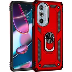 Mobigear Armor Ring Motorola Edge 30 Pro Plástico rígido Capa traseira Antichoque com anel - Vermelho