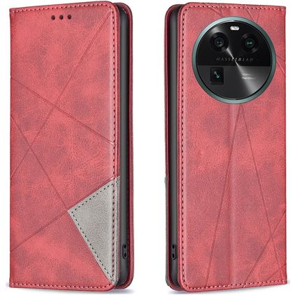 Mobigear Rhombus Slim OPPO Find X6 Cover a libro - Rosso