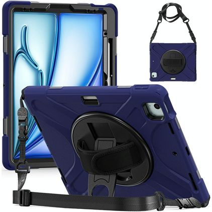 Mobigear SureGrip XGuard iPad Air 13 pollici (2024) Plastica rigida / Silicone Back cover + Portapenna + Tracolla + Supporto - Blu navy