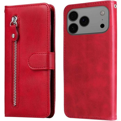 Mobigear Zipper iPhone 18 Pro Max Etui z klapką typu portfel - Czerwony