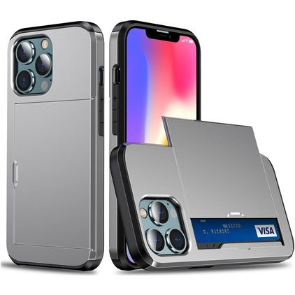 Mobigear Card iPhone 14 Pro Max Hard Case Back cover Shockproof with Card Holder - Grey