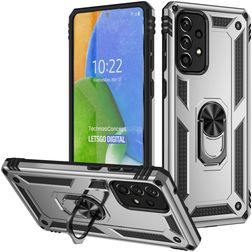 Mobigear Armor Ring Samsung Galaxy A73 Hard Case Back cover Shockproof with Ring Holder - Silver