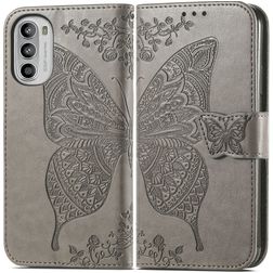 Mobigear Butterfly Motorola Moto G82 Pungetui med Seddelrum - Grå