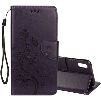 Mobigear Flowers iPhone XR Knížkové pouzdro Peněženka - Fialová