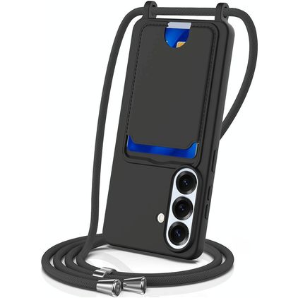 Mobigear Lanyard Card Samsung Galaxy S26 Silicone Case with lanyard and Card Holder - Black