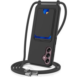 Mobigear Lanyard Card Samsung Galaxy S24 FE Silikon Kryt se šňůrkou s kapsou na karty - Černá