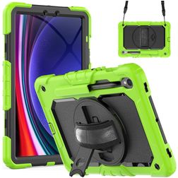 Mobigear SureGrip Xtreme Samsung Galaxy Tab S9 FE Capa Plástico rígido / Silicone Capa traseira + Suporte para caneta stylus + Alça de ombro + Suporte - Verde