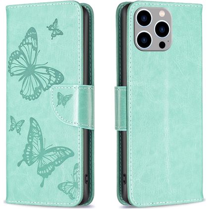 Mobigear Butterfly iPhone 15 Pro Max Plånboksfodral med sedelfack - Grön