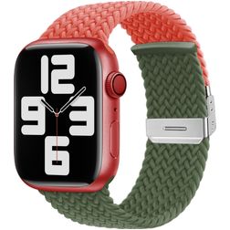 Mobigear Braided Dual Nylon Apple Watch Armband Klämspänne - 49/46/45/44 mm - Grön / Orange