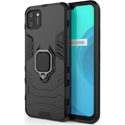 Mobigear Armor Ring Realme C11 (2020) Funda Plástico rígido Carcasa Antigolpes con anillo - Negro