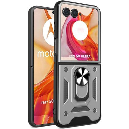 Mobigear Armor Ring Motorola Razr 50 Ultra Hard Case Back cover Shockproof with Ring Holder - Silver