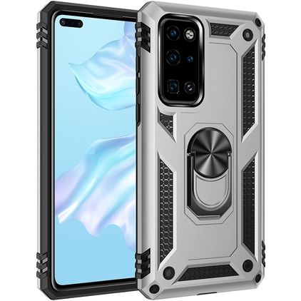 Mobigear Armor Ring Huawei P40 Kova Suojakuori Iskunkestävä + Sormuspidike - Hopea