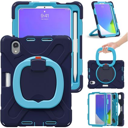 Mobigear RingGuard iPad Mini 7 (2024) Plastica rigida / Silicone Back cover + Portapenna + Tracolla + Supporto - Blu