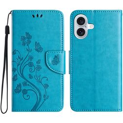 Mobigear Flowers iPhone 16 Plus Cover a libro portafoglio - Blu