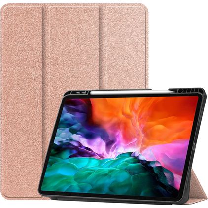 Mobigear Tri-Fold Gel iPad Pro 12,9 palce (2021) TPU / Umělá kůže Knížkové pouzdro + Držák na stylus - Růžově zlatá